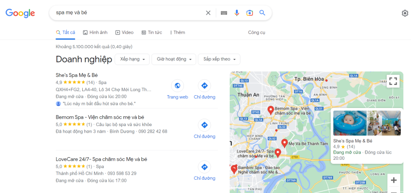 Dịch Vụ Google Map Long Thành cho Spa